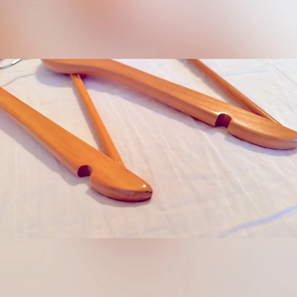 Set of 4 Vintage Wooden Suit Hangers - Light Wood